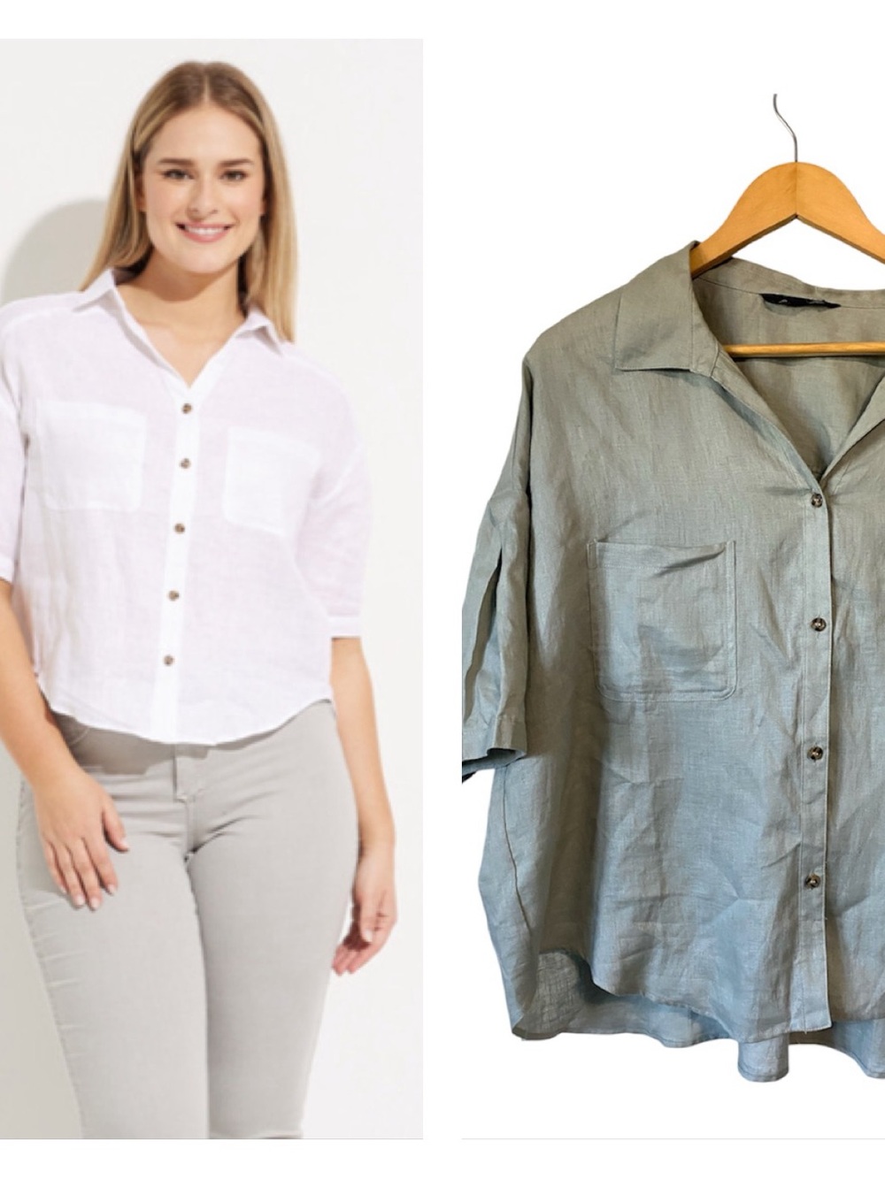 NWOT CHARLIE B green Short Sleeve Blouse
Button-Front Linen Shirt - Women XXL